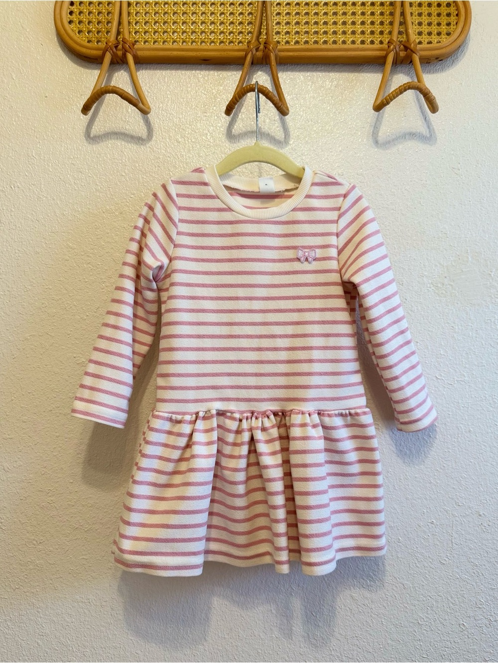 SHEIN Pink & White Striped Long-Sleeve Knit Dress